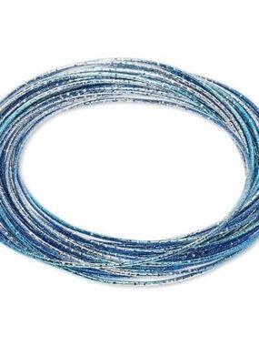 Womens Stainless Steel Blue Interlocking Bangle Bracelet